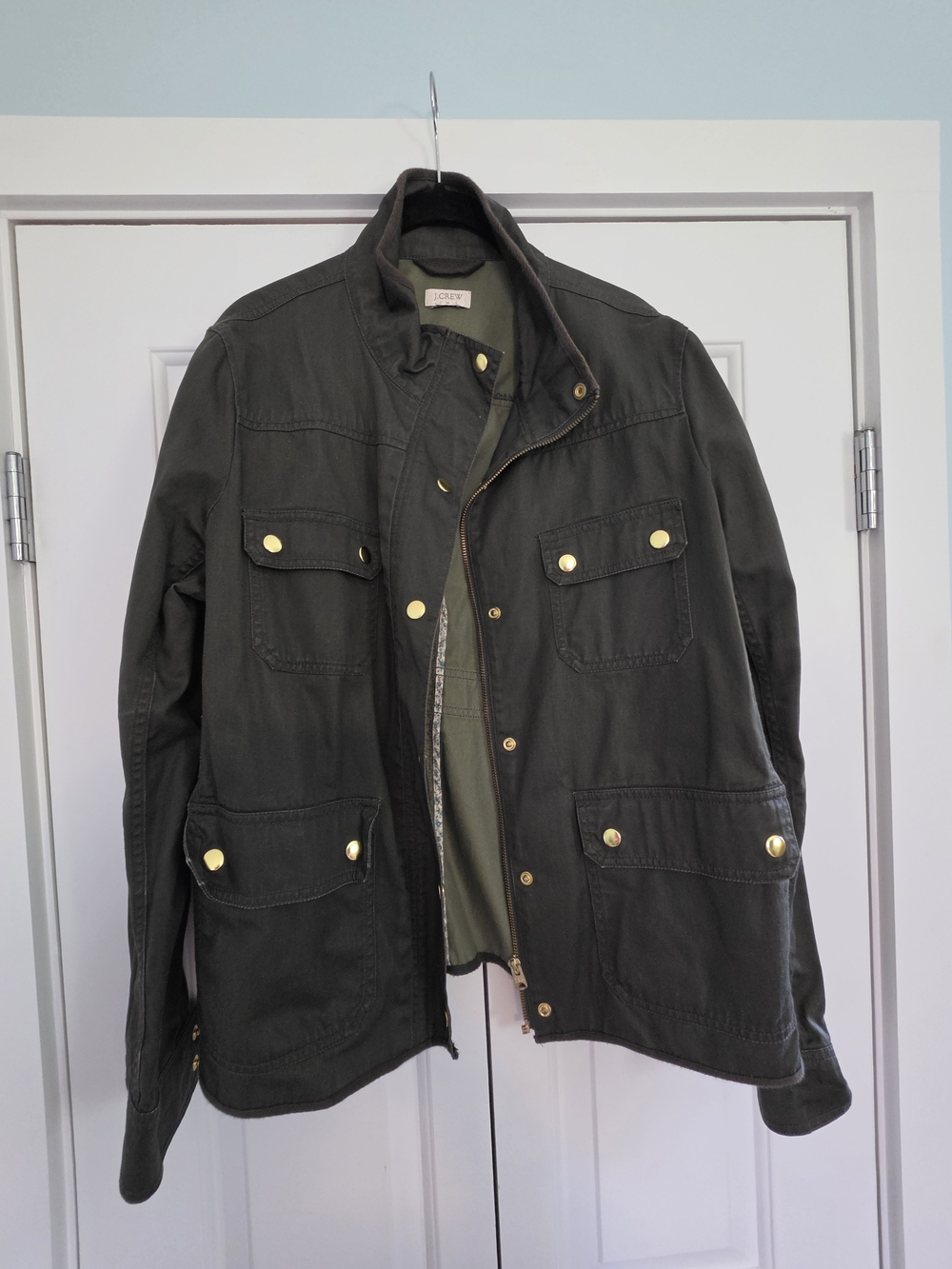 J. Crew Military-Style Field Jacket in Olive Green with Brass Buttons